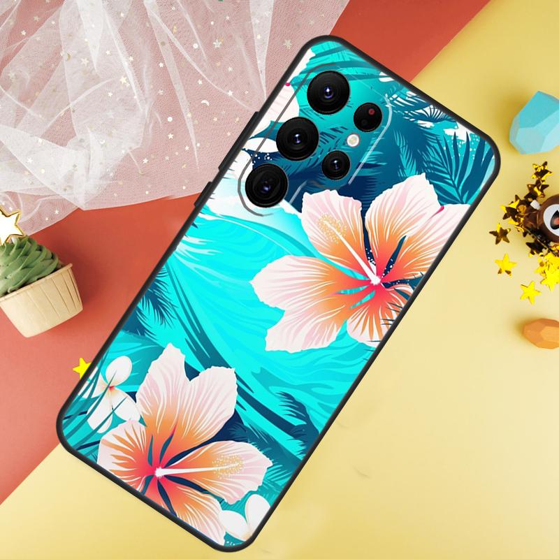 Tropical Paradise Hawaiian Flower Case For Samsung Galaxy S24 S23 S22 Ultra S21 S20 FE Note 20 Note 10 S8 S9 S10 Plus Cover