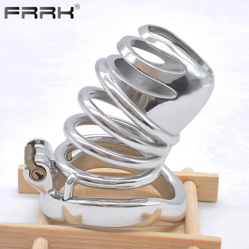 Juguetes sexuales rizados BDSM con cerradura integrada, jaula de castidad de Metal para pájaros, dispositivos de cinturón de Bondage masculino grande, fetiche, anillos para pene a medida, Juguetes