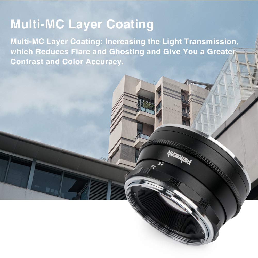 Pergear 35mm Manual Focus Fixed Lens for Fujifilm XF Mount Compatible with Fuji and F1.6 Cameras, X-A1, X-A10, X-A2, X-A3, A-at, X-M1, XM2, X-T1,