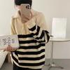 Half High Neck Zipper Stripe Pullover Sweater for Women Top Autumn New Design Feel Loose Knitted Bottom Sweater Pullover Female