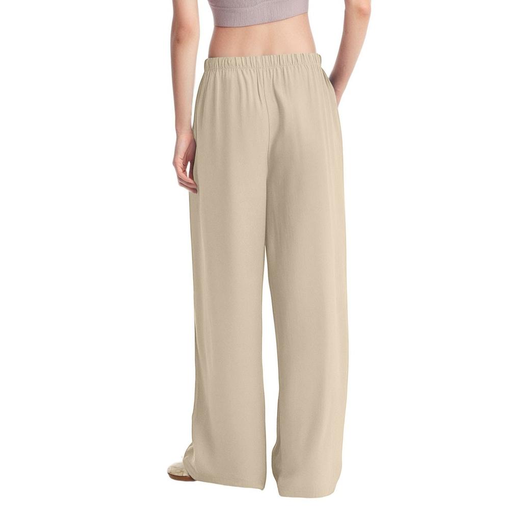 Damen Sommerhose mit elastischer Taille, einfarbig, lockere Hose aus Baumwolle und Leinen
