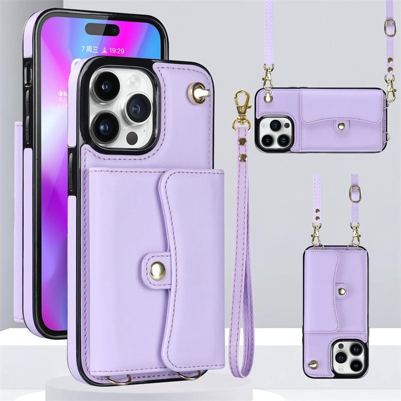 Leather Crossbody Wallet Case With Strap IPhone 14 Pro Max 13 12 11 - Flip Cover Card Slots Stand