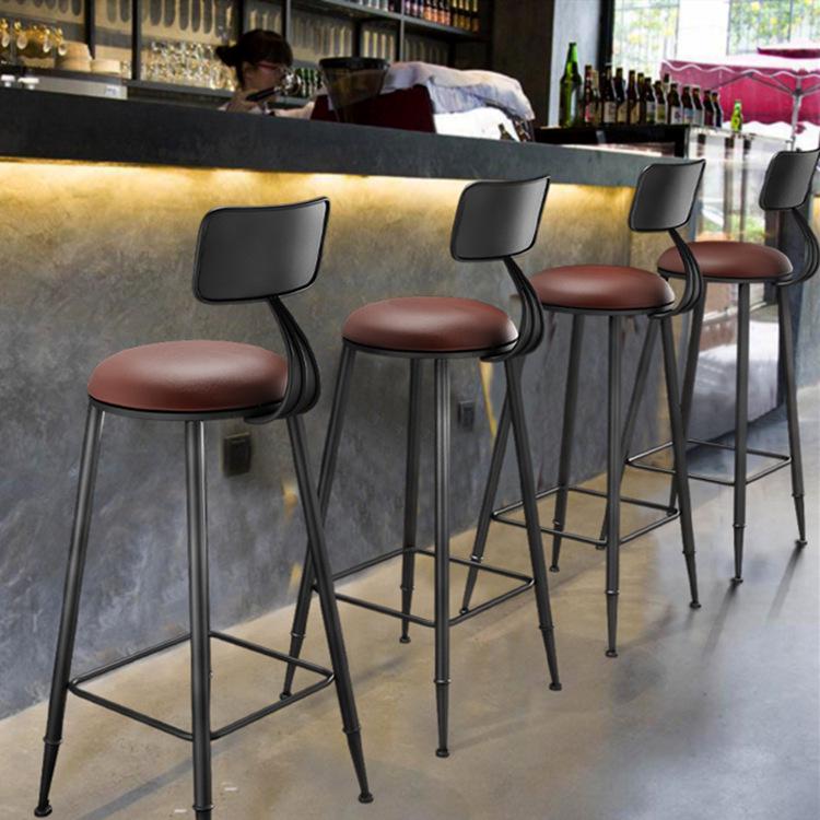 Retro American Solid Wood & Iron Bar Stool with Backrest