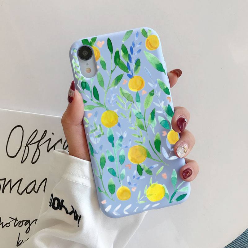 Summer green leaves fruit lemon peach pomegranate grape Phone Case for iphone 13 11 12 mini pro max 7 8 plus 6 6s x xs max xr