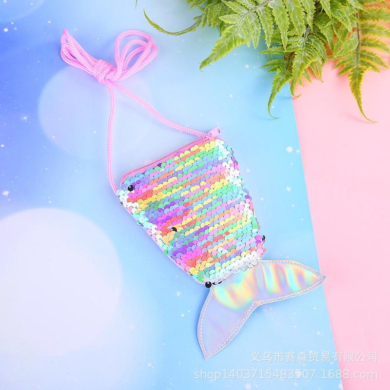 

Personalized Kids Mermaid Tail Sequin Crossbody Bag with Zipper & Lanyard Deep Pink