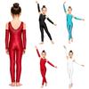 Girls Sparkly Rhinestone Dance Bodysuit Sleeveless U Back Mesh Overlay Ruched with Detachable Arm Sleeves for Gymnastics Competition