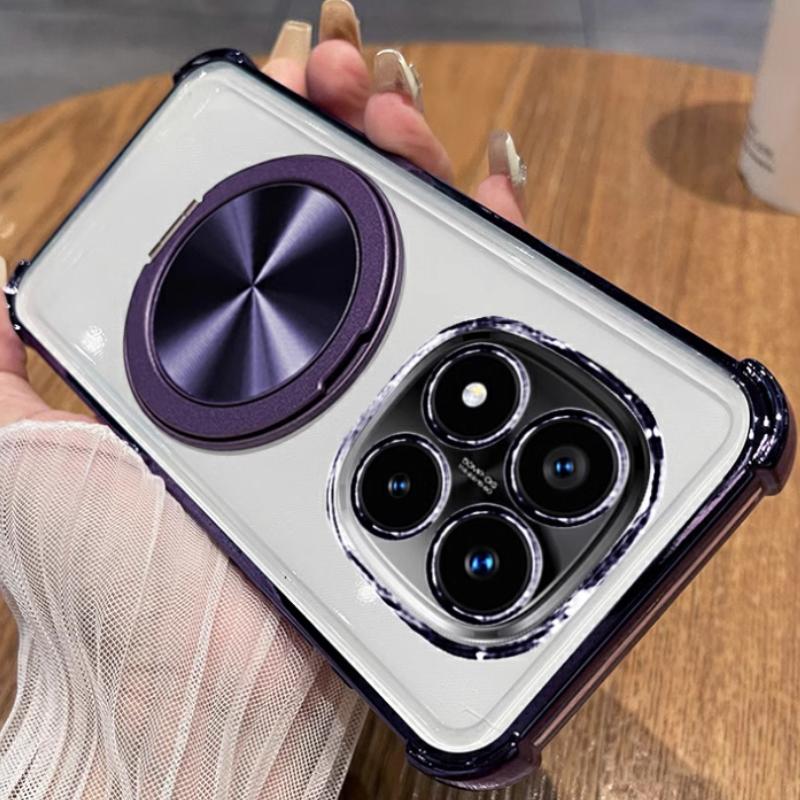 For Xiaomi Redmi Note 14 13 12 Pro Plus POCO X7 X6 F6 M6 Pro 5G 4G Case 360° Magnetic Holder Plating Silicone Shockproof Cover
