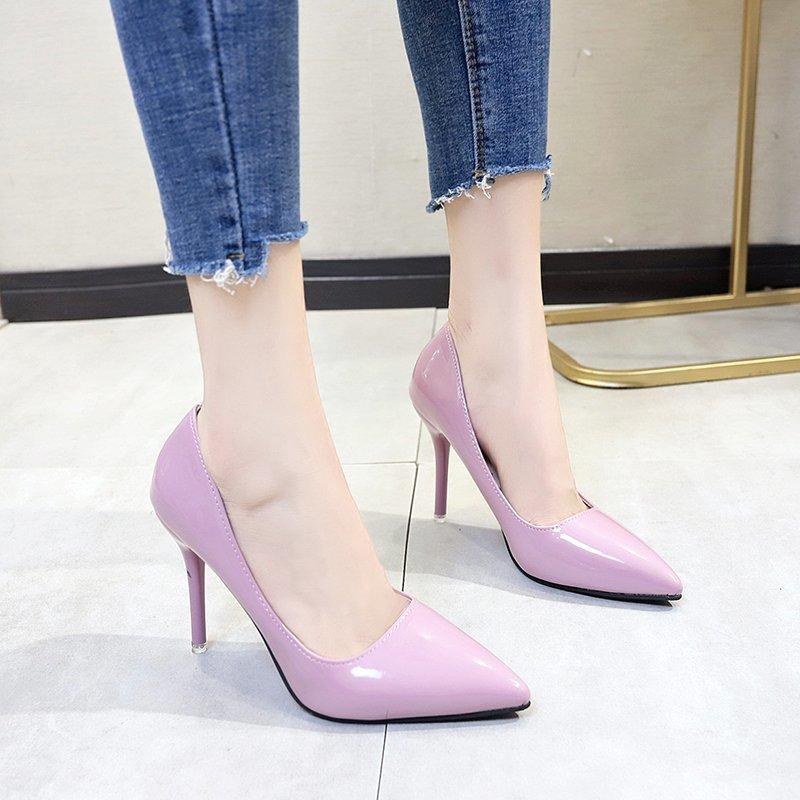 Fashion 2024 Spring and Autumn New Large Size High Heels Patent Leather Thin Heel Shallow Mouth Temperament All-match Women's Shoes