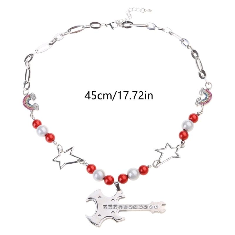 Cool Punk Guitar Pendant Necklace Hollow Star Rainbow Rhinestone Choker Collarbone Necklace Hip Hop Jewelry Y2K Choker