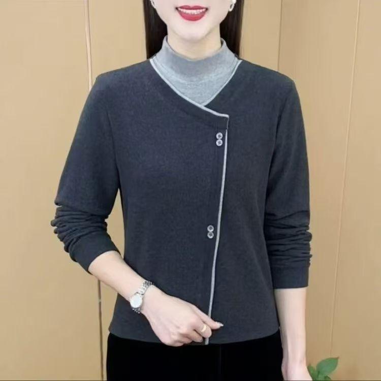 

Осенне-зимняя мода женская одежда новая вставка темперамент полувысокий воротник двусторонний немецкий вельвет ложный двухпредметный диагональная застежка L темно-серого