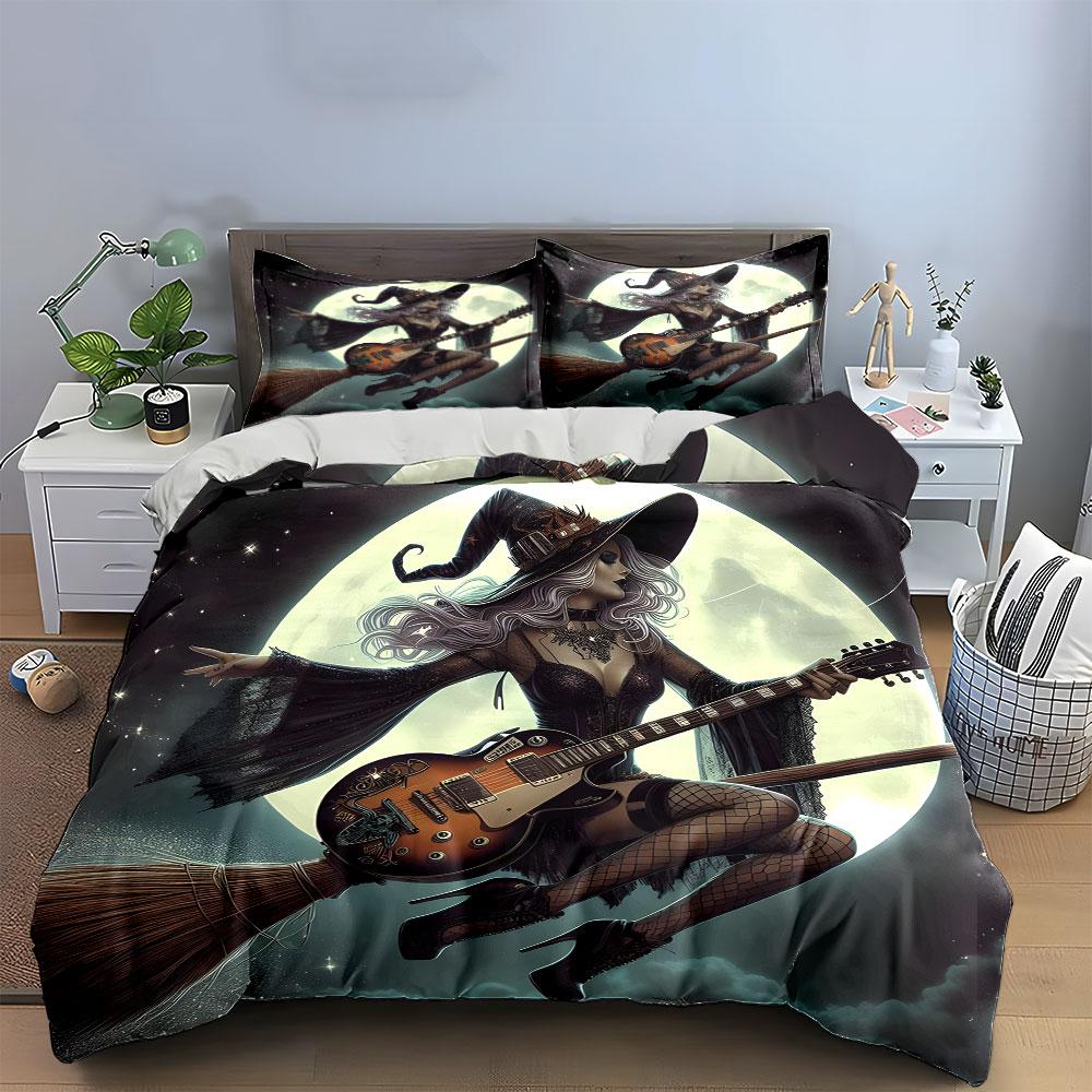 Halloween Witch Art Decor Set Soft Comfortable Duvet Cover Bedding Set Included 1*Duvet Cover & 2*Pillowcases, Gift