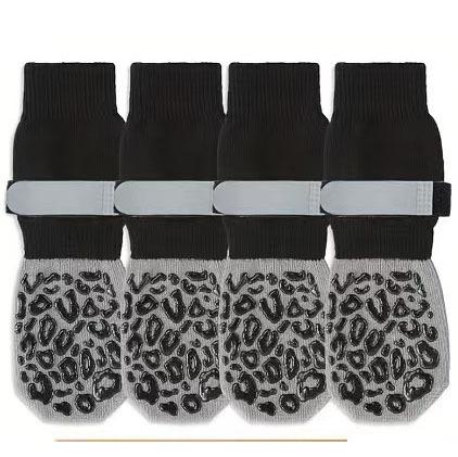 Dog Socks with Non-slip Soles, Cotton Socks for Large Dogs, Anti-scratch and Quiet Pet Socks, Black Leopard Print Dog Shoes