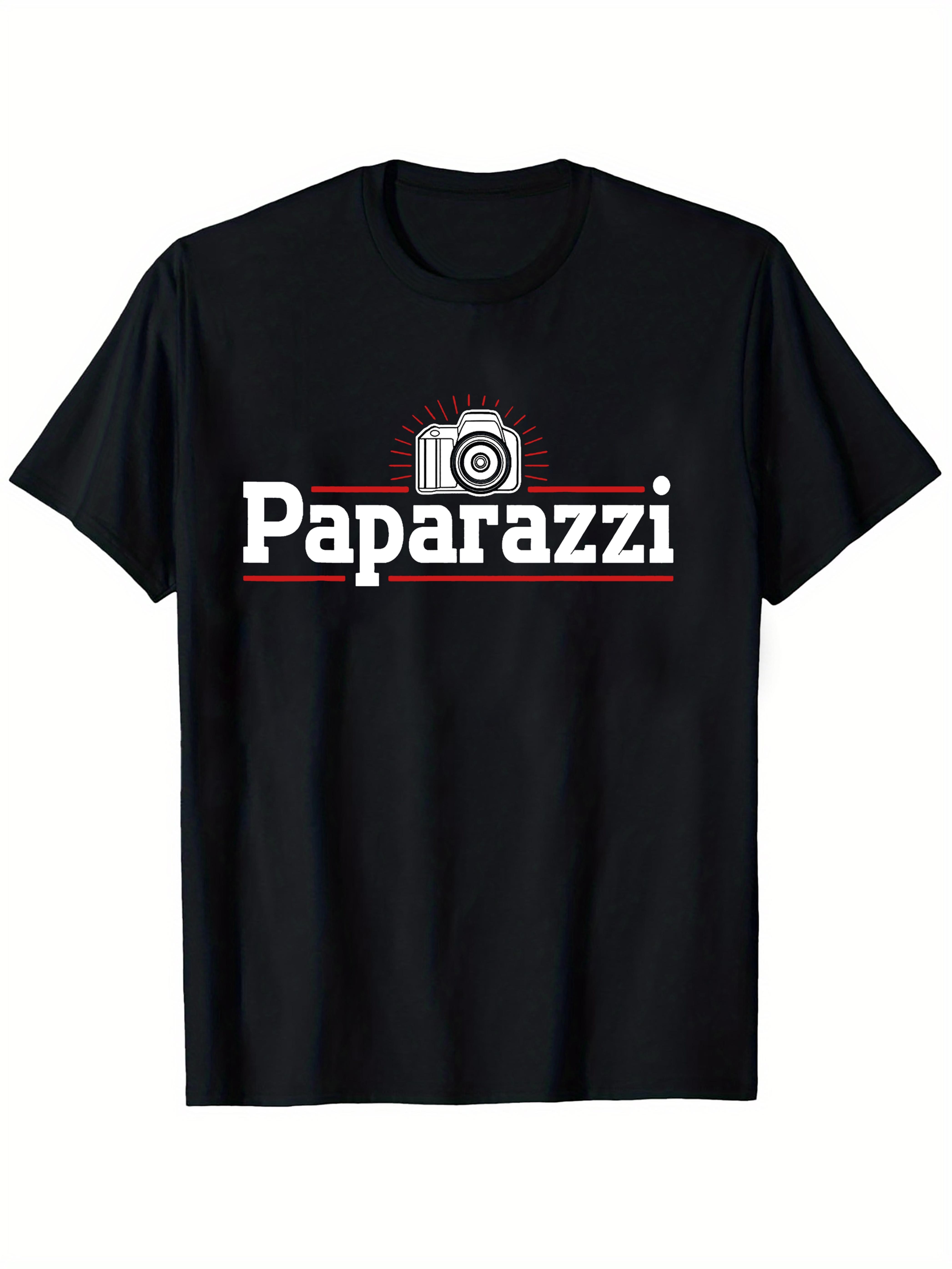 Men S Short-Sleeve Vintage Paparazzi T-Shirt Featuring a Camera Lens Design XL