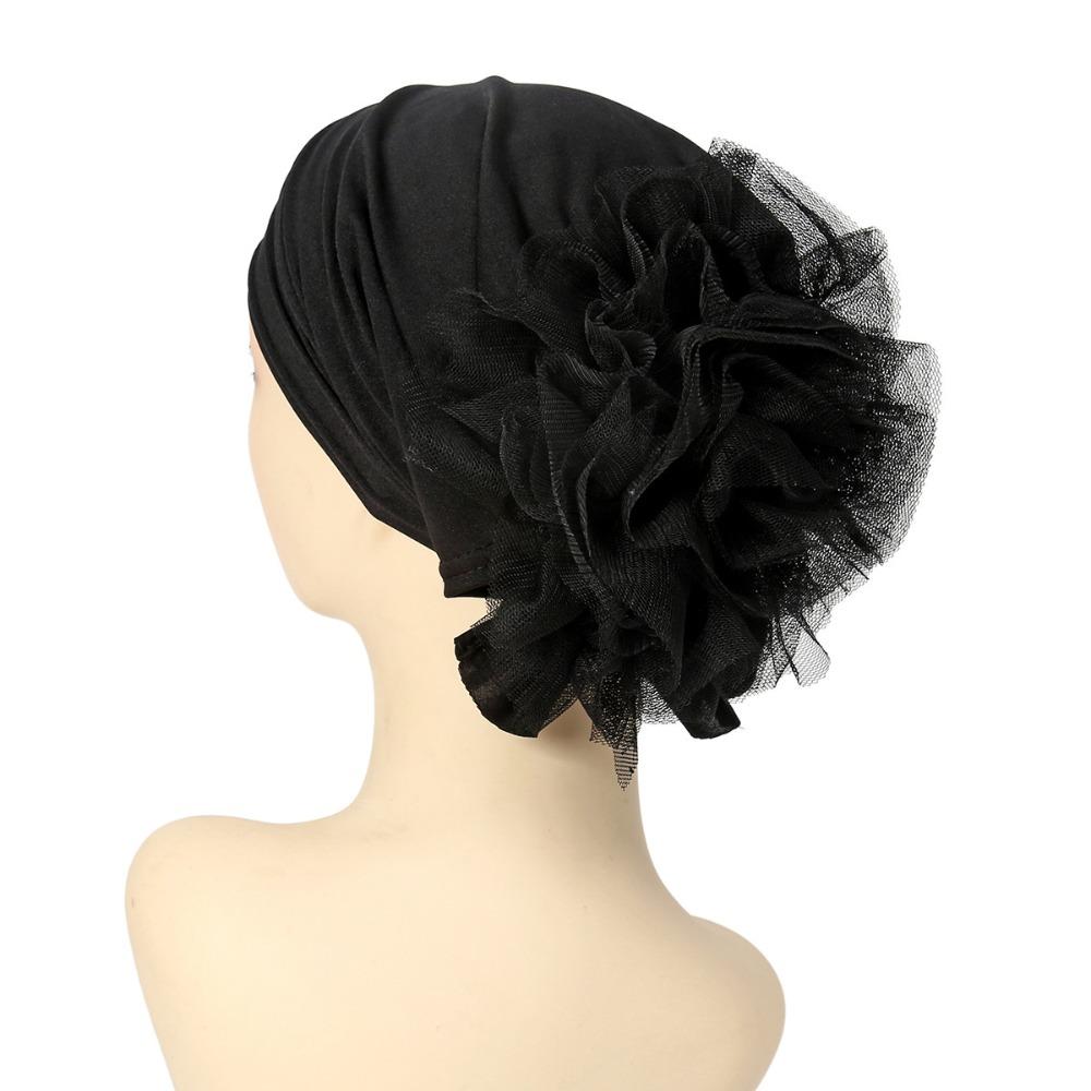 Polyester Muslim Women s Hijabs Mesh Flower Head Wrap New Hair Cover Cap  Daily Wear чёрный