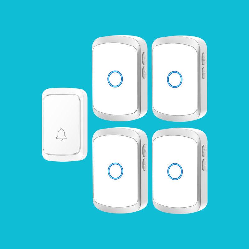 Wireless Doorbell: Battery/DC Powered, No Plug-in, 1 Transmitter & 4 Waterproof Receivers for Home Use серебряный