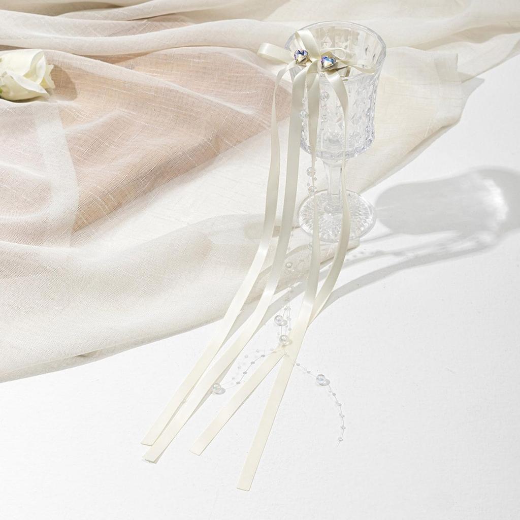 2/6pcs set of sweet style bow Rhine stone hair clips with flowing ribbons, fabric hair clips, solid color hair accessories set