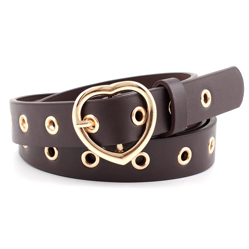

Маленький свежий пояс женский Sweet Love золотая пряжка воздушный глаз полое украшение женский студенческий зеленый пояс 108*2.3 темно-коричневого