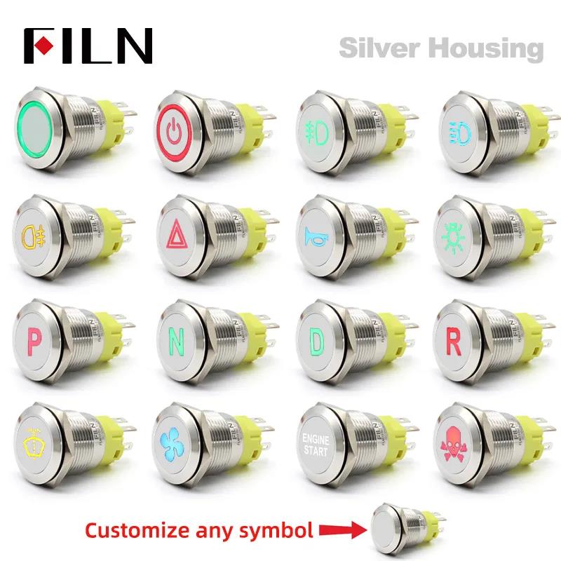 FILN 12V 16/19/22mm Metal Push Button Switch Symbol Warning LED ON/OFF Industrial Control Car Modification Marine Equipment