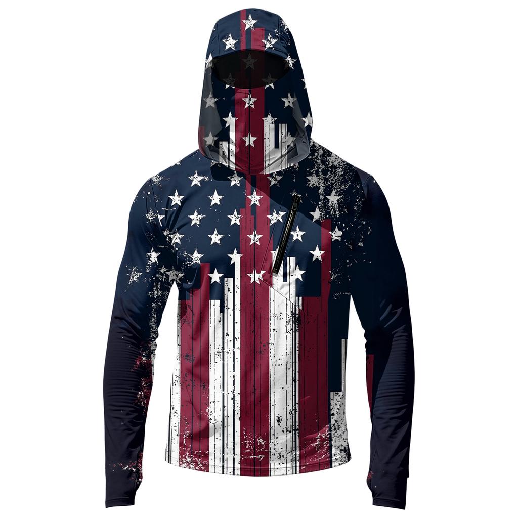 Top Casual de Manga Larga con Capucha para Hombre con Estampado de Bandera del Día de la Independencia Ligero Pulóver para Actividades al Aire Libre