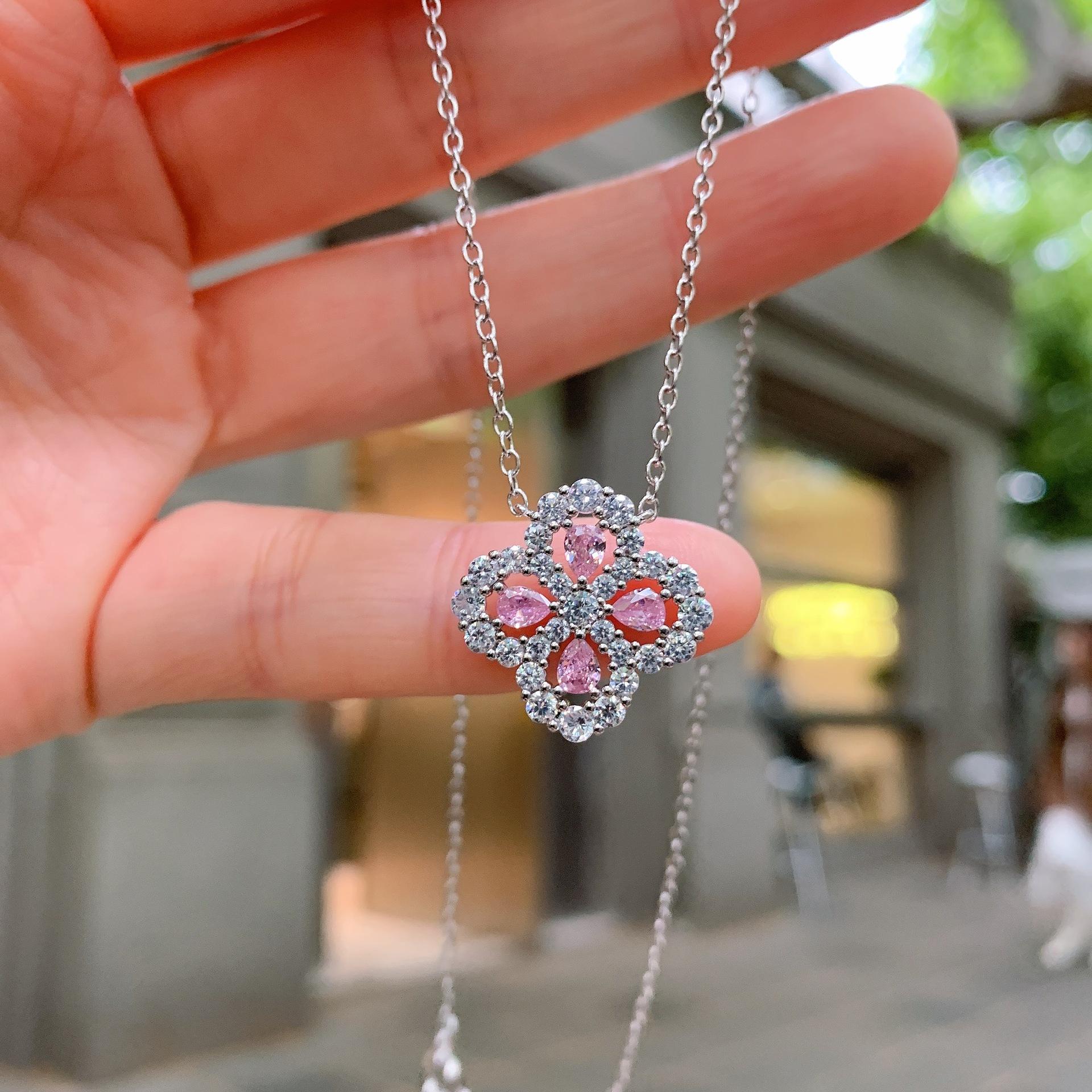 Jewelry Set Simulation Yellow Diamond Necklace Temperament Bracelet Zircon Pink Diamond Stud Earrings