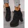 Lace-up High-heeled Boots Plus Size Thick Heels 2025 Winter New Fashion Boots for Women