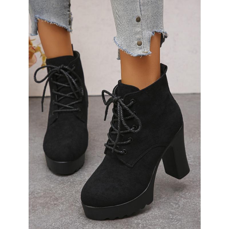 Lace-up High-heeled Boots Plus Size Thick Heels 2025 Winter New Fashion Boots for Women