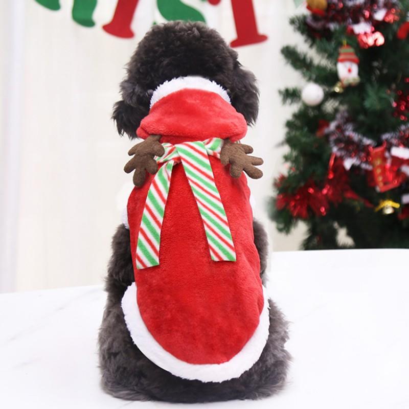 Winter Pet Costume Small Medium Dogs Cats Flannel Reindeer Hoodie With Scarf Christmas Outfit