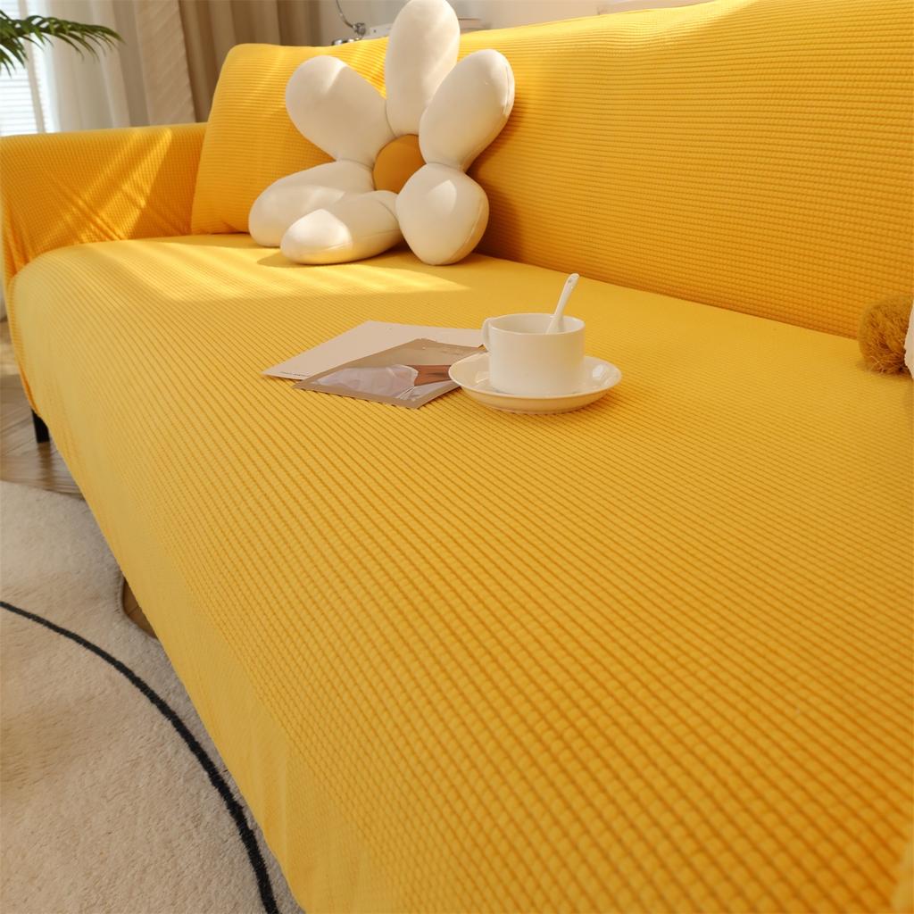 1pc  Jacquard Fleece Elastic All-inclusive Sofa Cover + 1pc Throw Pillow Cover (Without Core) Sofa Slipcover, Couch Cove