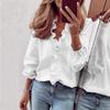New European & American Style Women's Casual Solid Color Long Sleeve Ruffle Trim V-neck Blouse Top