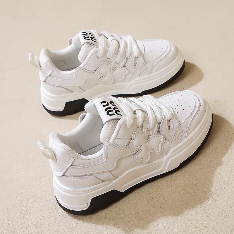 New Versatile Flower Mesh Breathable Thick-soled Women's Leather Versatile Casual Skateboard Shoes