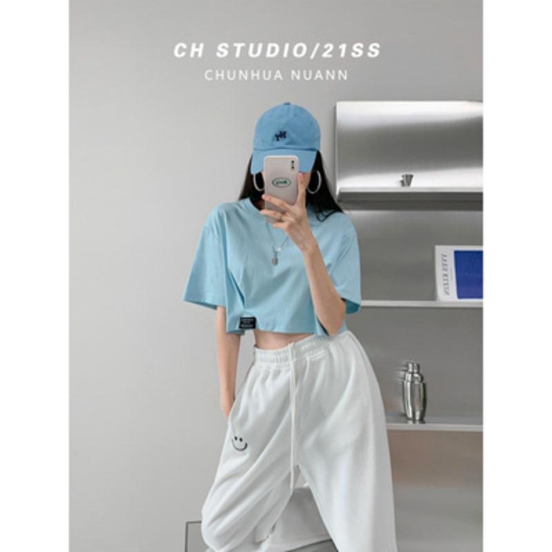 

Новая летняя футболка с короткими рукавами для женщин Свободный и облегающий короткий топ для женщин One size