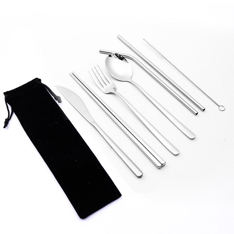Korean Style Stainless Steel Cutlery Gift Set - Knife, Fork, Spoon, Straw