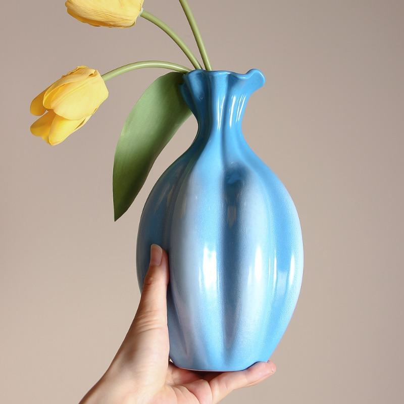 European-style Ceramic Vase Blue High-end Hydroponic Flower Arranger Living Room and Dining Table Floral Vase Home Decoration
