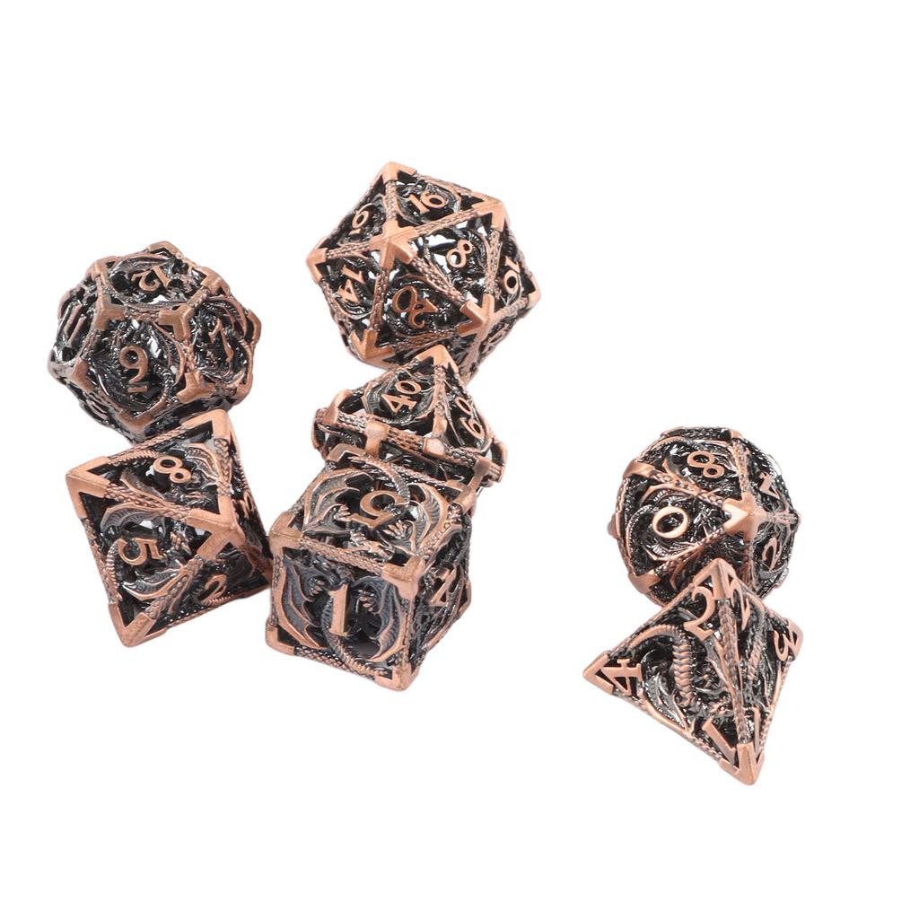 7pcs Board Game Polyhedral Dice Copper Hollow Dragon Pattern Clear Number High Balance Role Playing