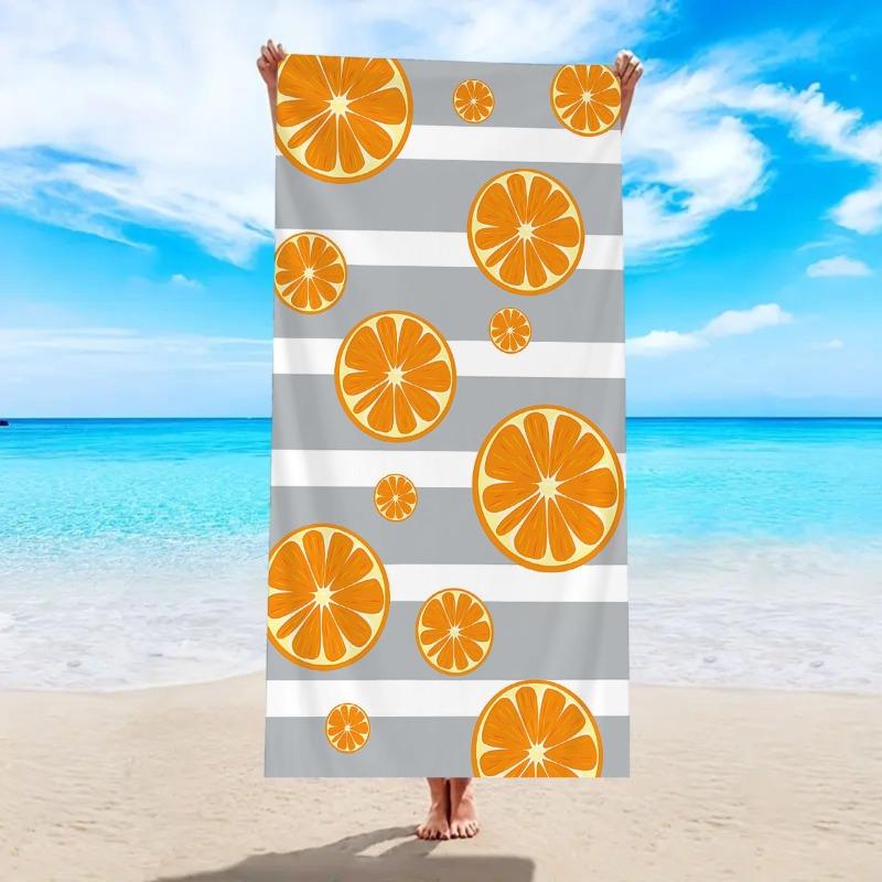 Fresh Orange Slice Print Beach Towel Minimalist Striped Design Beach Blanket Soft Quick Dry Sand Resistant Absorbent Towel