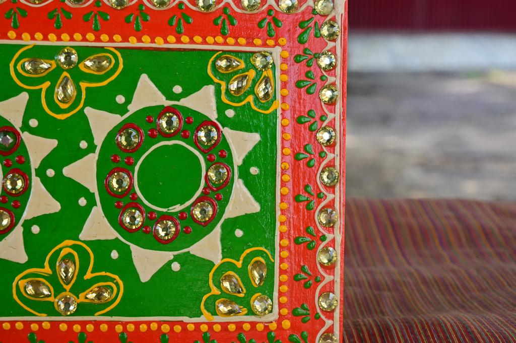 Indian Folk Art Mirror Work Wood Wall Panel