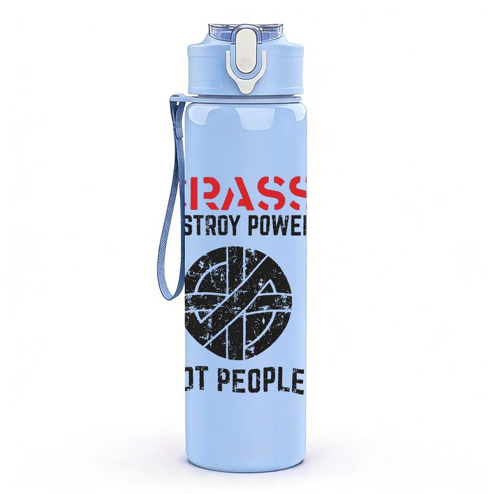 1PC Crass Black White Bold Text Print 750ml Colorful Plastic Sports Water Bottle Leakproof Pop Up Lid with Straw for Outdoor Work Home Use