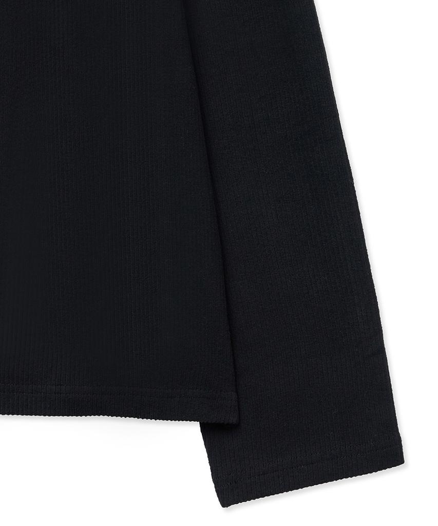 NOIRER Ribbed Henley Neck Long Sleeve T-Shirt (Black)