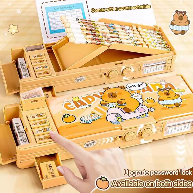 Astuccio Multifunzione Capibara Grande Capacità Serratura a Combinazione Scatola per Cancelleria Doppio Strato Astuccio per Penne High-Tech Senza Cancelleria