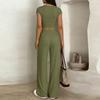 Ladies' Casual Slim Fit Two-piece Set With Short Sleeves And Long Pants