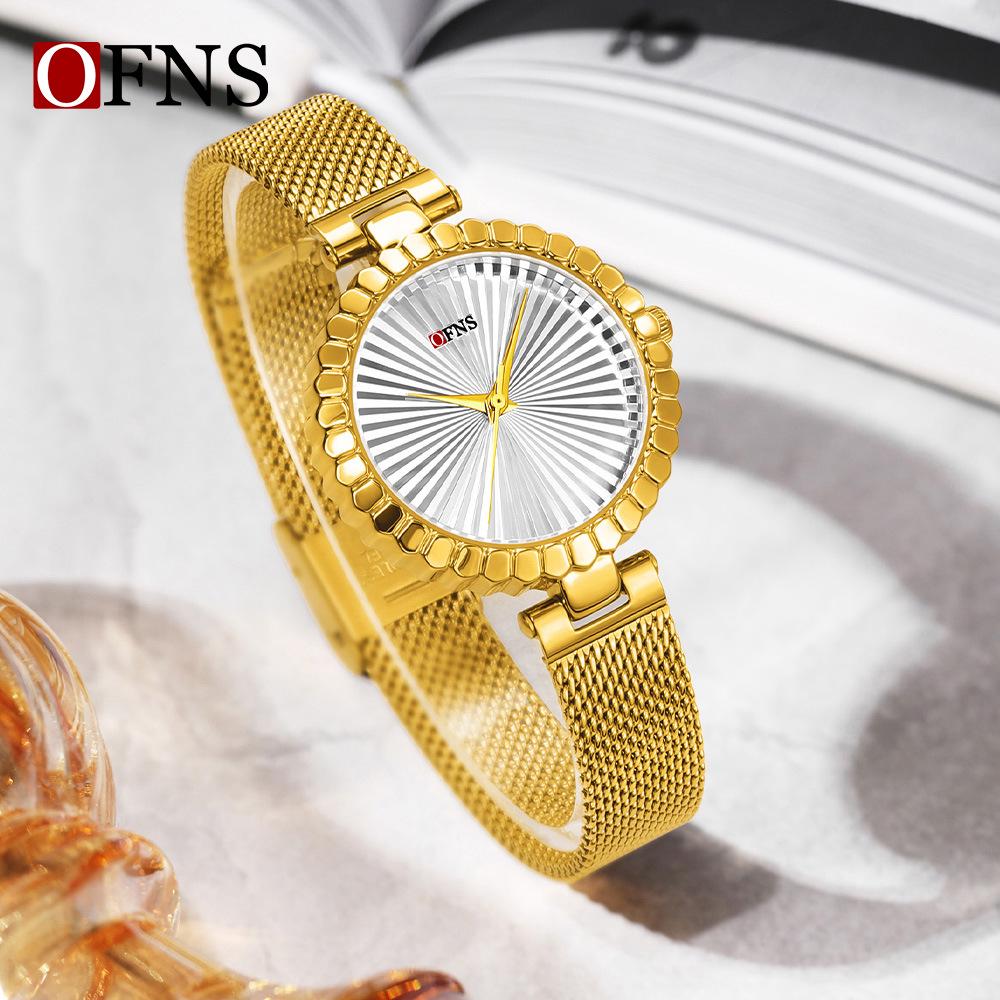 Oufanni Women's Sunburst Quartz Watch with Cowhide Strap – Waterproof, Fan-Shaped Versatile Design, Model 1643.