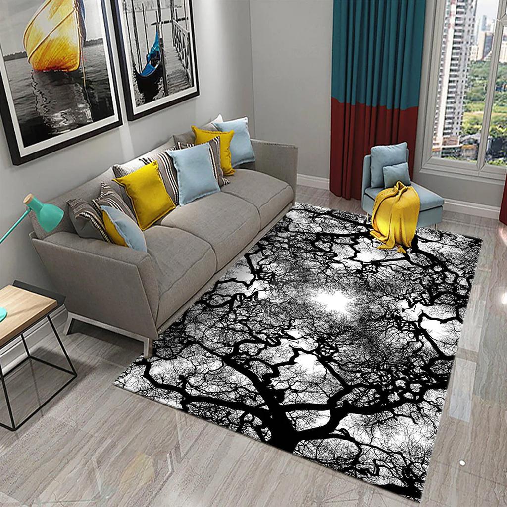 3D Branch Carpet Winter Tree Without Leaves Pattern Carpet Doormat Kitchen Bathroom Anti-Slip Living Room Bedroom Floor Mat Rug