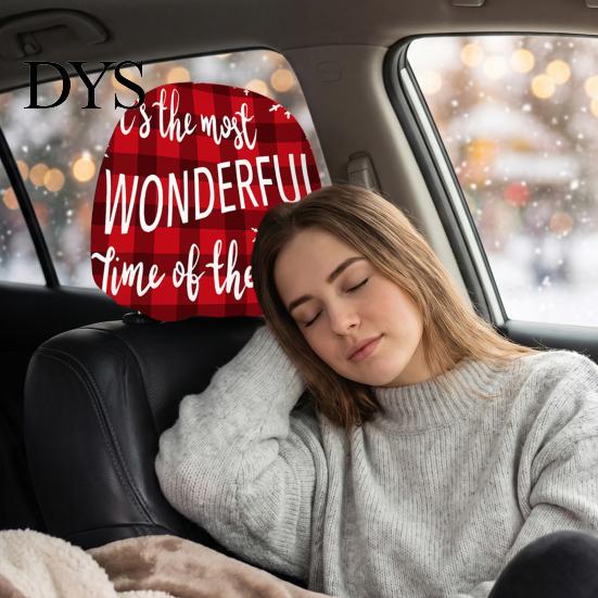 Auto Holiday Gift Ideas 2Pcs Christmas Car Headrest Covers, Elastic Printed Head Rest Cover, Funny Prints Pillow Protector for Cars, Suvs, Universal