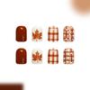 Autumn Theme Press On Nail Short Square 24 Piece Glossy Artificial Nail Set with Brown Plaids, Dot and Maple Leaf Detail for Easy Style Changes