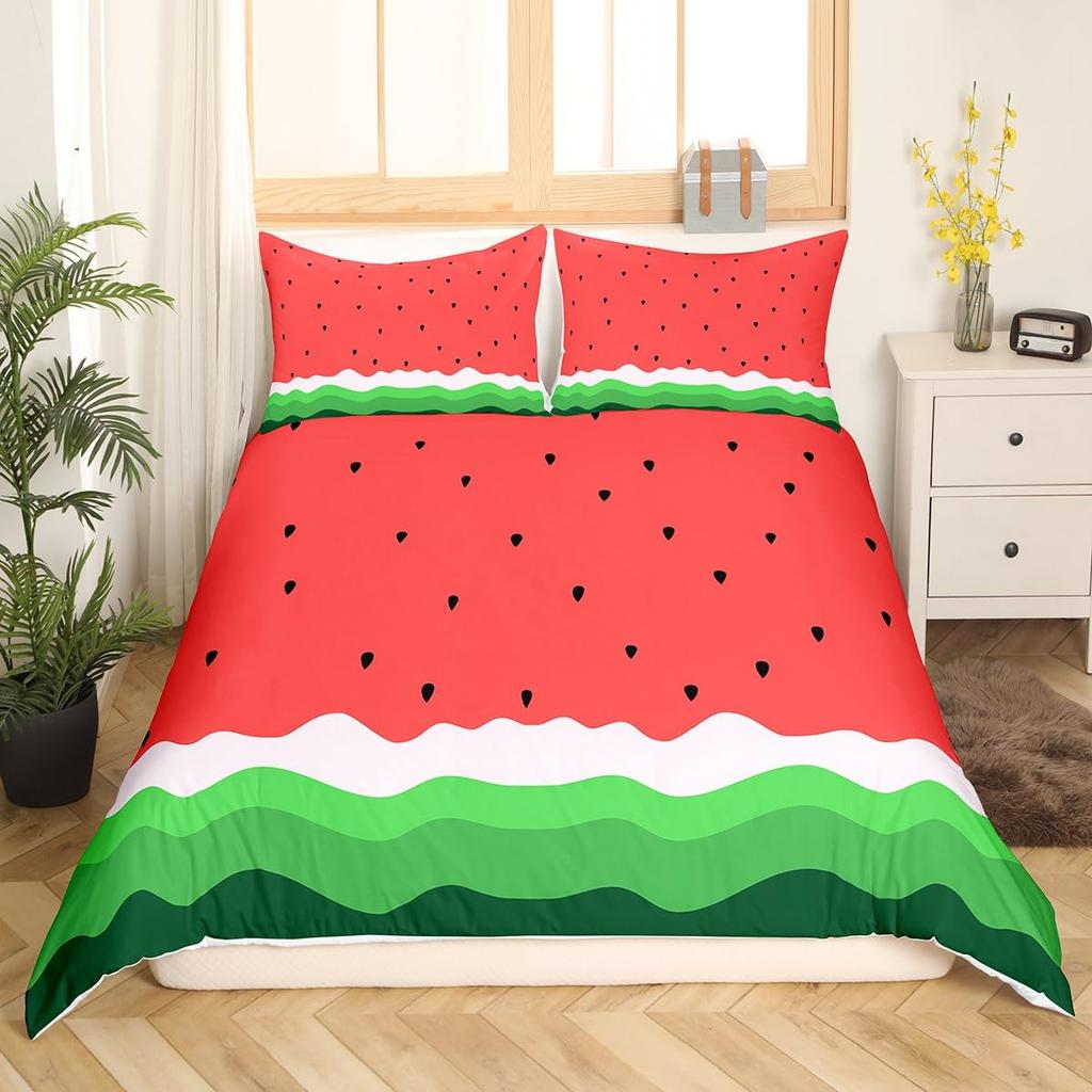 Watermelon Duvet Cover Set Kids Girls Delicious Fruit Print Bedding Set Pink Watermelon Pattern Room Decor Comforter Cover Sets