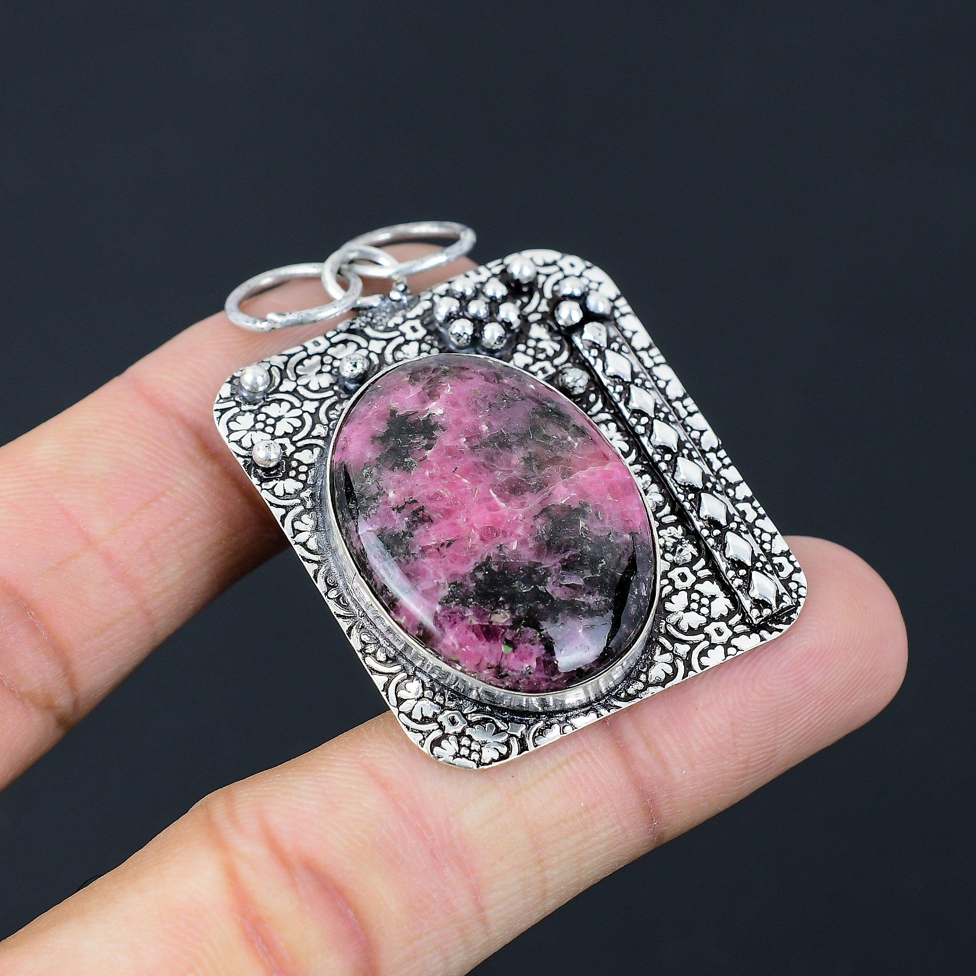 Mothers day Deal Rhodonite Gemstone Sterling Silver Heart Chakra Wedding Pendant