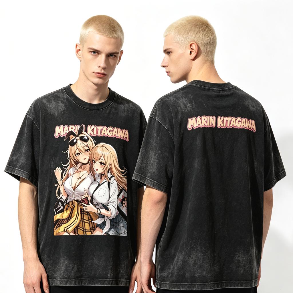 Summer Anime My Dressup Darling Marin Kitagawa Washed Tshirt Y2k Men Women Fashion Punk Top Gothic Cotton Oversized Tshirt