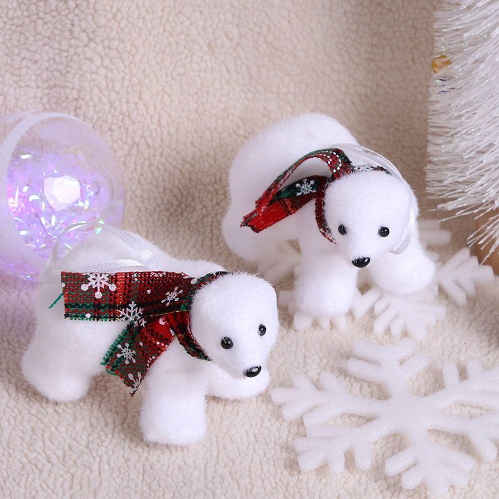 2Pcs 3D White Bear Ornaments Cute Simulated Polar Bear Funny Christmas Bear Pendant  Outdoor