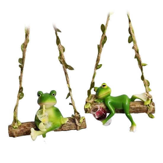 Garden Swing Frog Resin Swing Frog Statue with Red Wine/Drinks in Hand for Balcony Garden Flower Pots Outdoor Indoor Decor