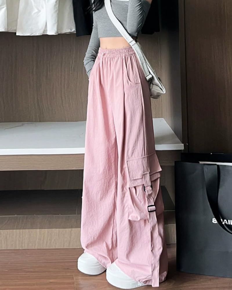 HIMATI Cargo Long Wide Leg Cargo Pants with Loose Hip Hop Stylish Bottoms Pink Large Women's Pants, Pants, Pockets, Fit, Dance, - -